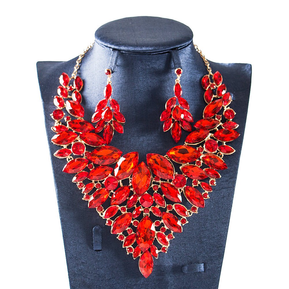 African, European And American Colorful Exaggerated Bridal Necklace And Earrings Set - Krosscanada