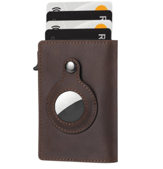 AirTag Wallet Anti Theft Bullet Card Bag Multi - functional Rfid Card Holder Men's Leather Slim Wallets For Airtag Air Tag - Krosscanada