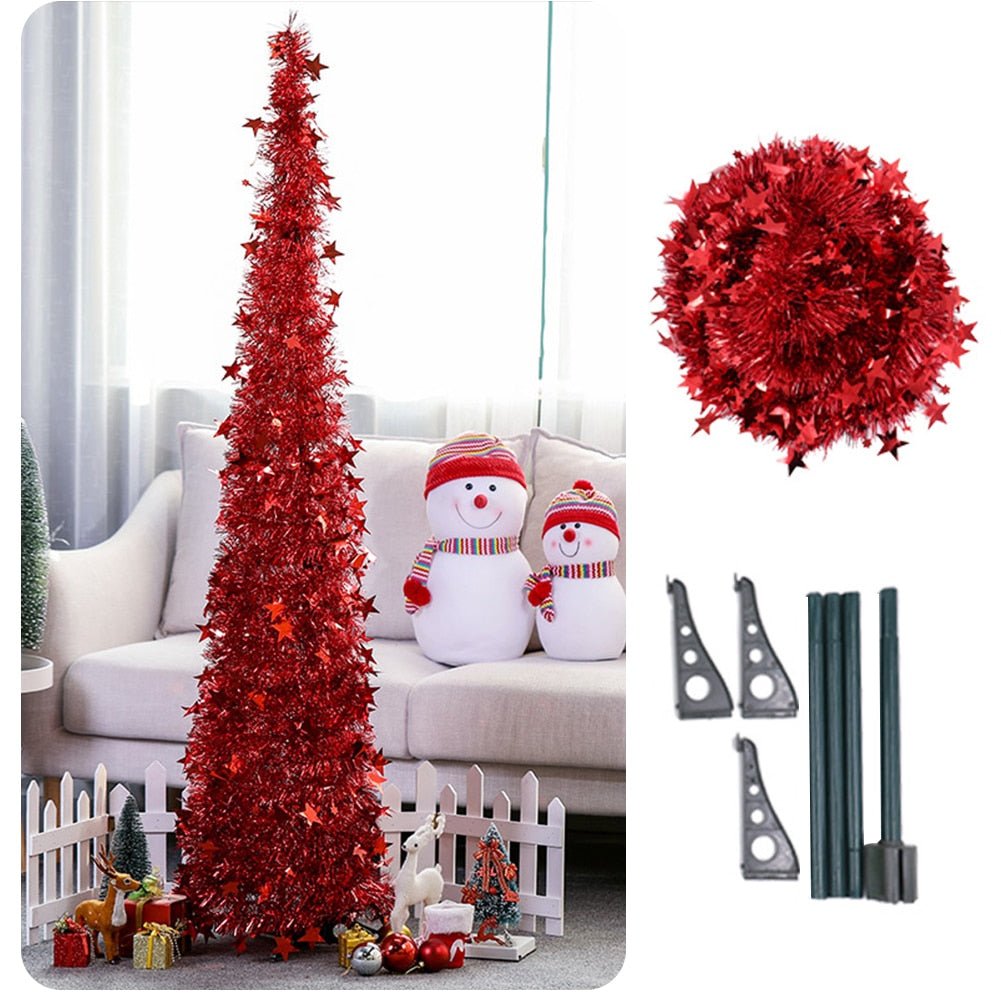 Artificial Tinsel Pop Up Christmas Tree with Stand Gorgeous Collapsible Artificial Christmas Tree for Christmas Decorations - Krosscanada