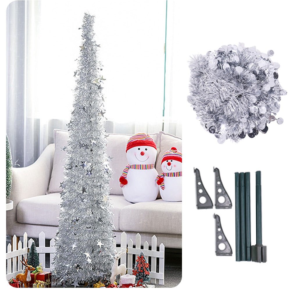 Artificial Tinsel Pop Up Christmas Tree with Stand Gorgeous Collapsible Artificial Christmas Tree for Christmas Decorations - Krosscanada