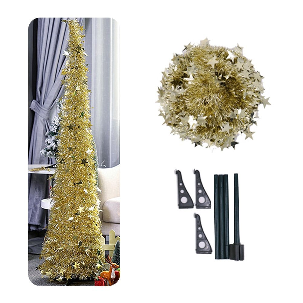 Artificial Tinsel Pop Up Christmas Tree with Stand Gorgeous Collapsible Artificial Christmas Tree for Christmas Decorations - Krosscanada