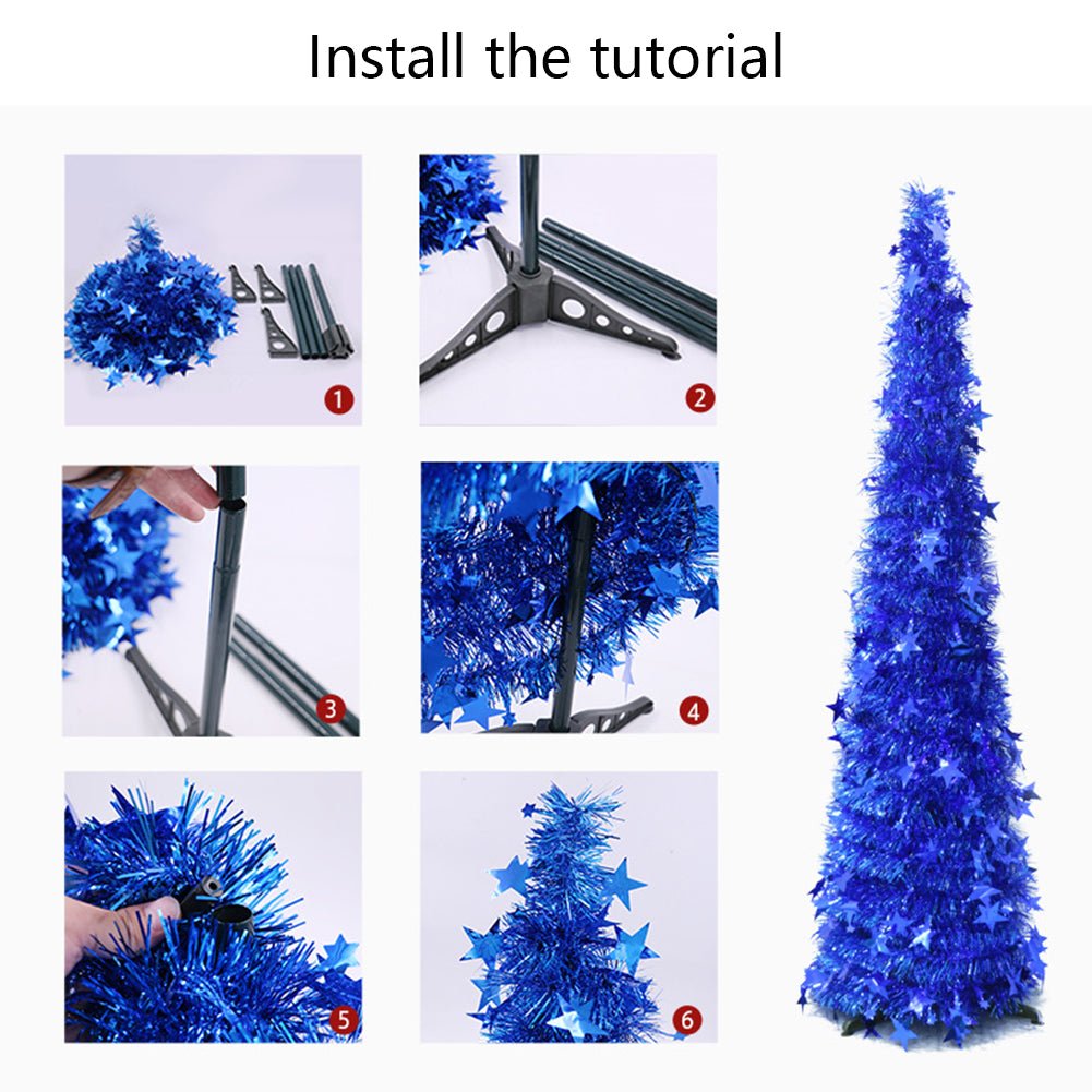 Artificial Tinsel Pop Up Christmas Tree with Stand Gorgeous Collapsible Artificial Christmas Tree for Christmas Decorations - Krosscanada