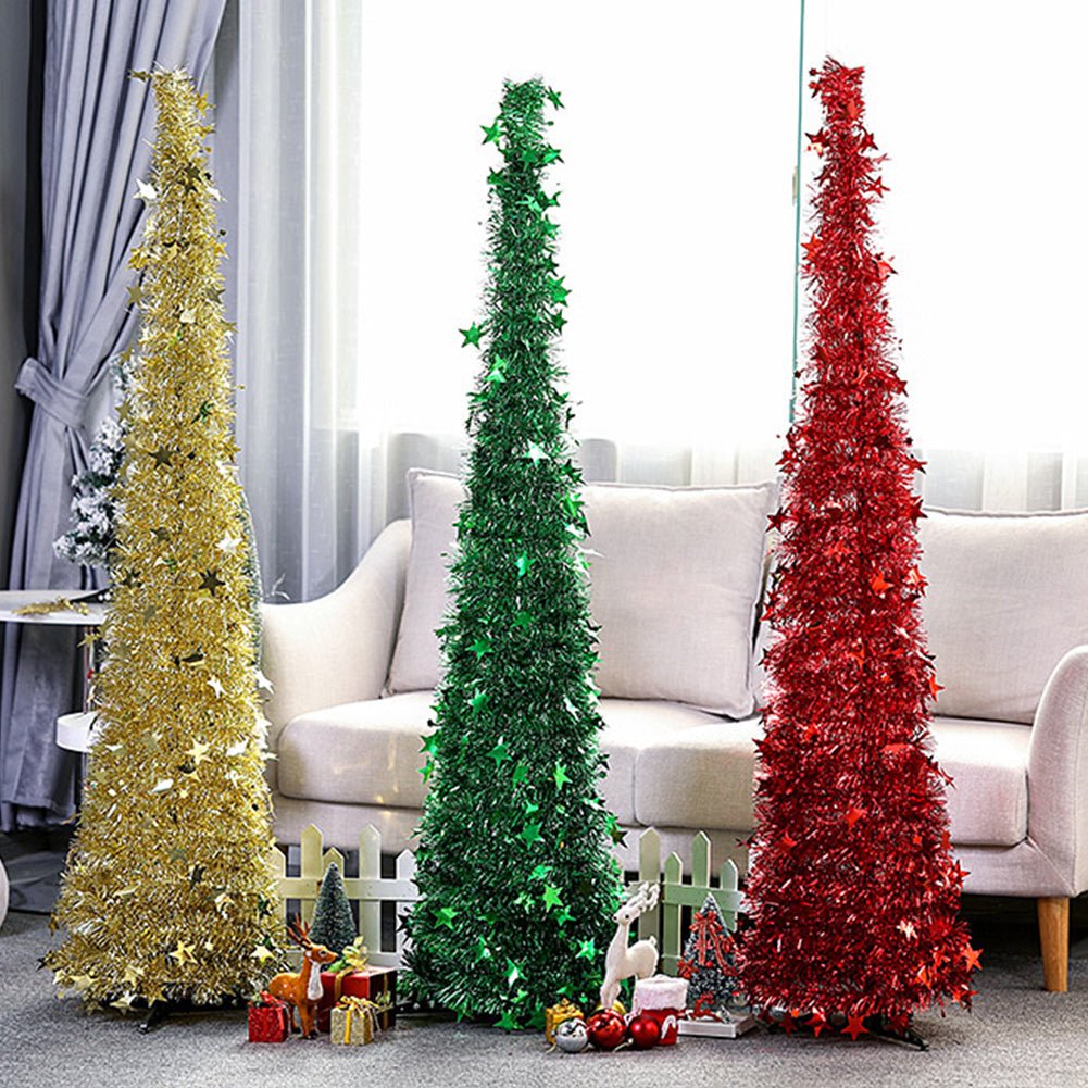 Artificial Tinsel Pop Up Christmas Tree with Stand Gorgeous Collapsible Artificial Christmas Tree for Christmas Decorations - Krosscanada