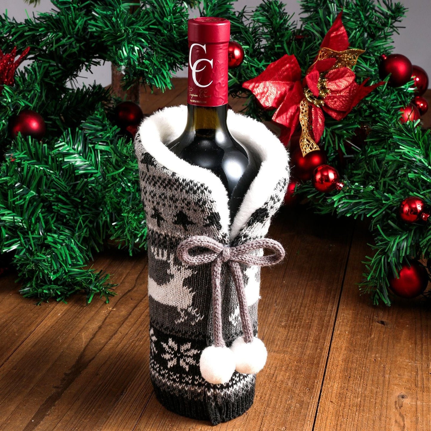 Wool Ball Knitted Red Wine Set For Christmas - KKscollecation