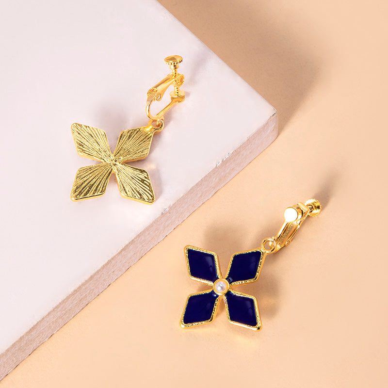 Genshin Impact Keqing Enamel Blue Geometric Flower Earrings - KKscollecation