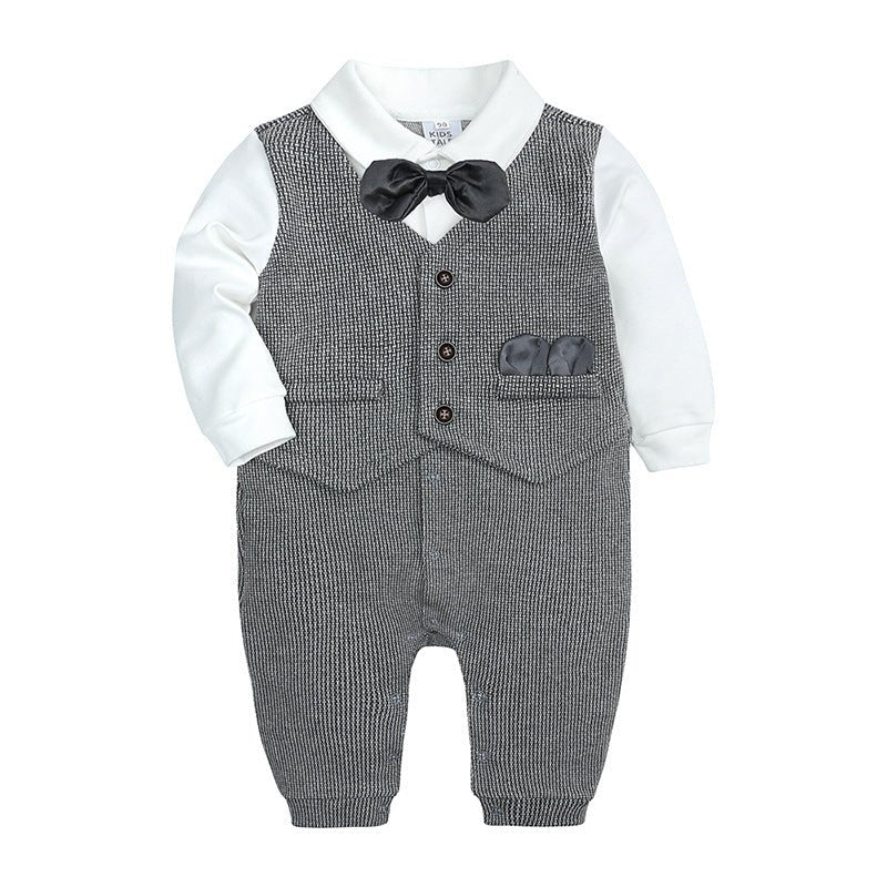 Baby One - year - old Dress Bow Tie Shirt Gentleman Romper - Krosscanada