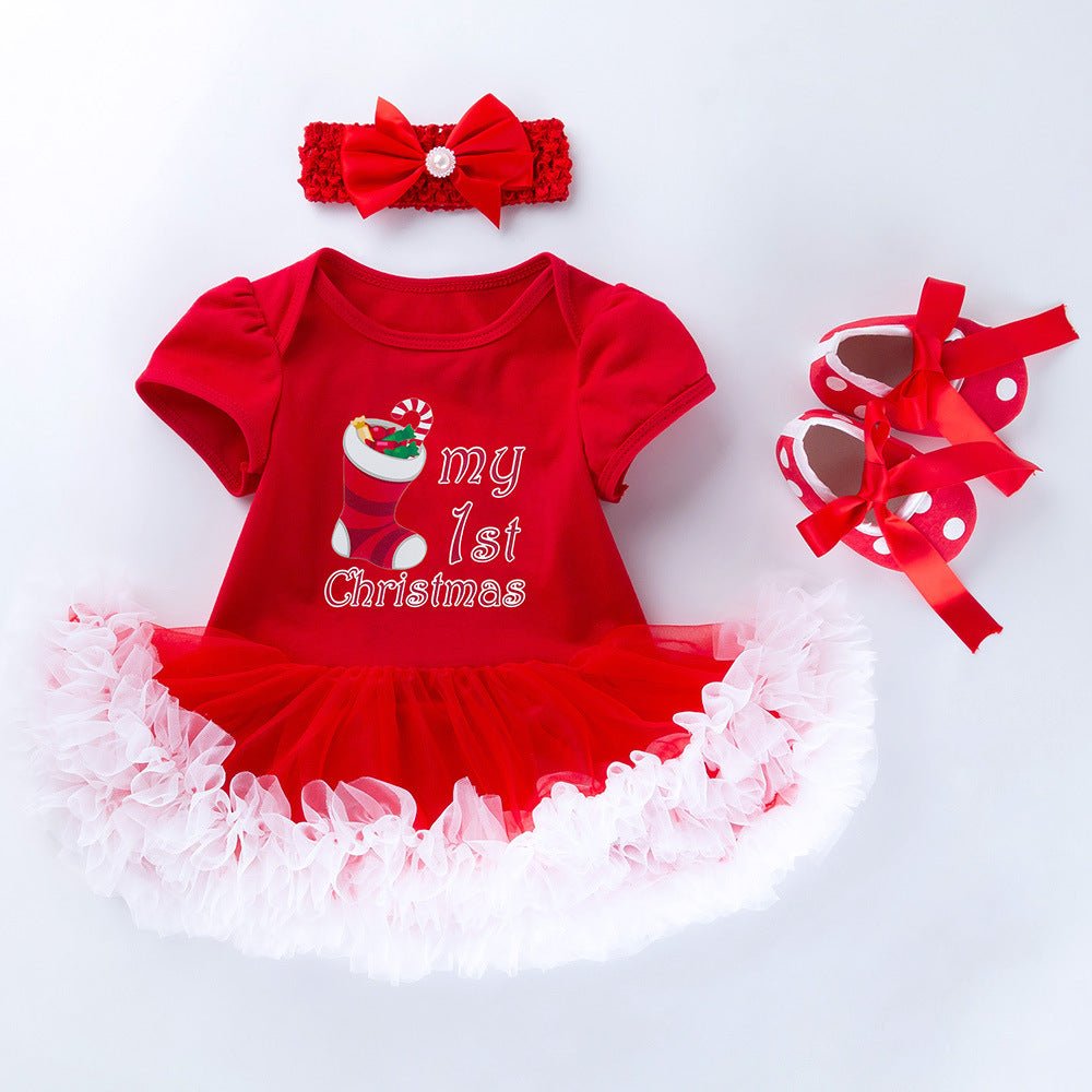 Baby Short Sleeve Cartoon Romper Mesh Dress - Krosscanada