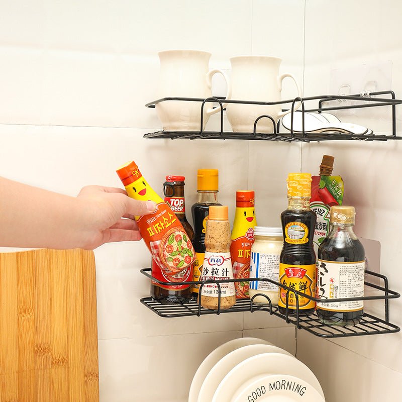 Bathroom Shelf Corner Frame Shower Wrought Iron Kitchen Accessories Storage Rack Holder Bathroom Shelves Bathroom Equipment - Krosscanada