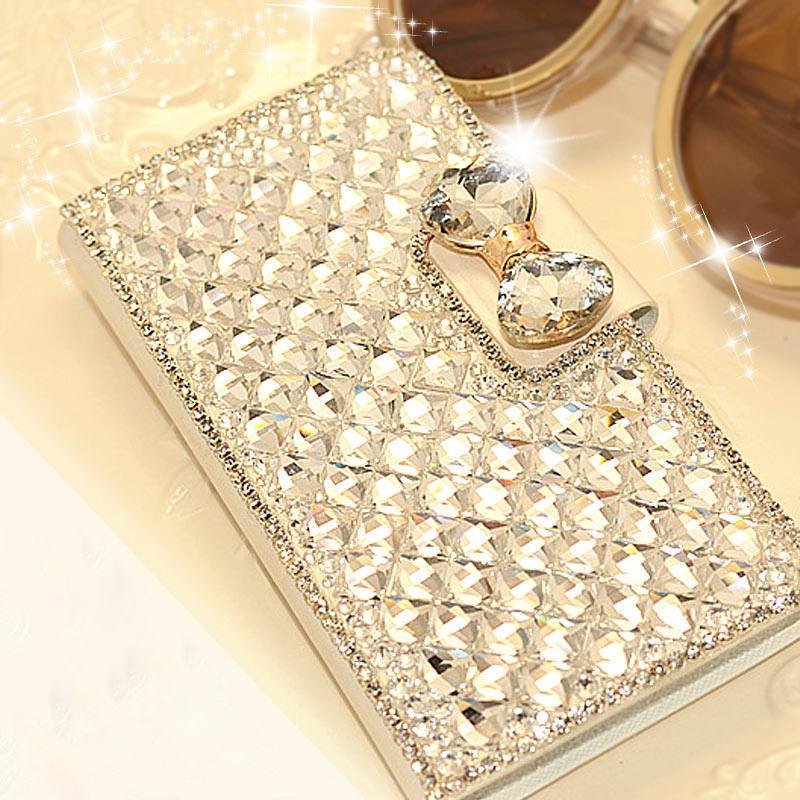 Bow Knot Rhinestone Mobile Phone Leather Case Card Wallet - Krosscanada