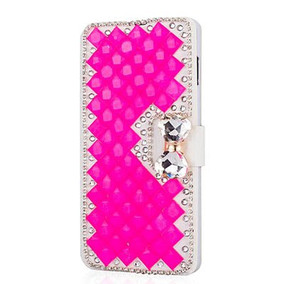 Bow Knot Rhinestone Mobile Phone Leather Case Card Wallet - Krosscanada