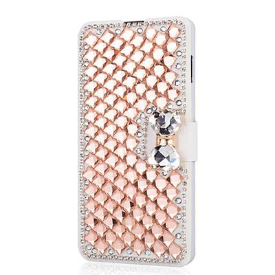 Bow Knot Rhinestone Mobile Phone Leather Case Card Wallet - Krosscanada