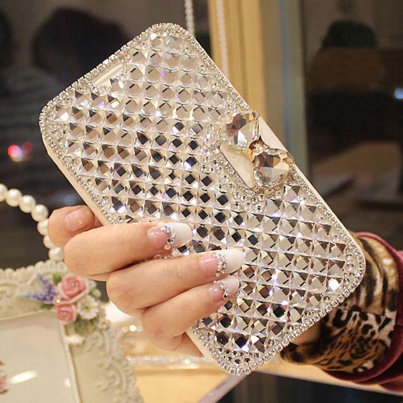 Bow Knot Rhinestone Mobile Phone Leather Case Card Wallet - Krosscanada