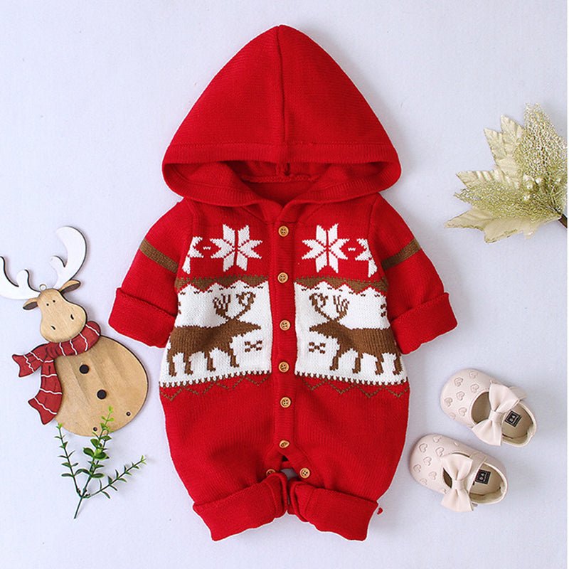 Boys and Girls Knitted Hooded Baby Romper - Krosscanada