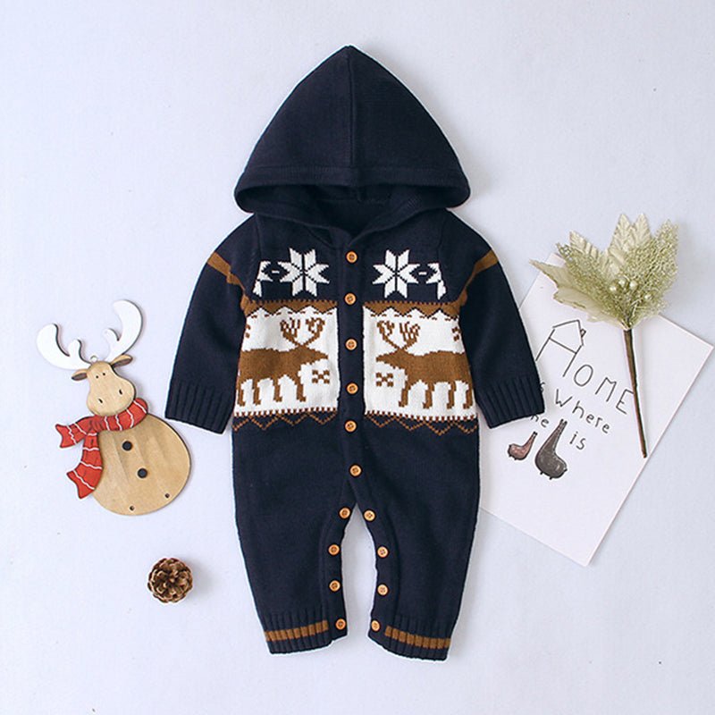 Boys and Girls Knitted Hooded Baby Romper - Krosscanada