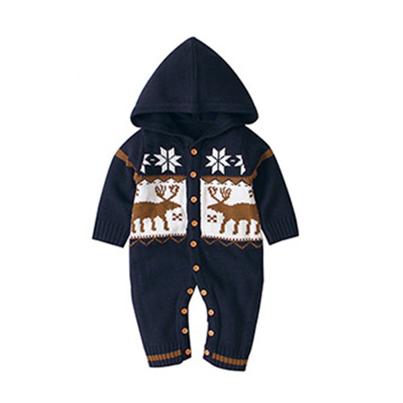 Boys and Girls Knitted Hooded Baby Romper - Krosscanada