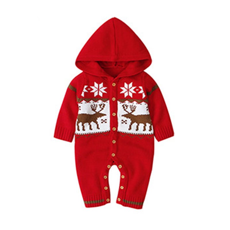 Boys and Girls Knitted Hooded Baby Romper - Krosscanada
