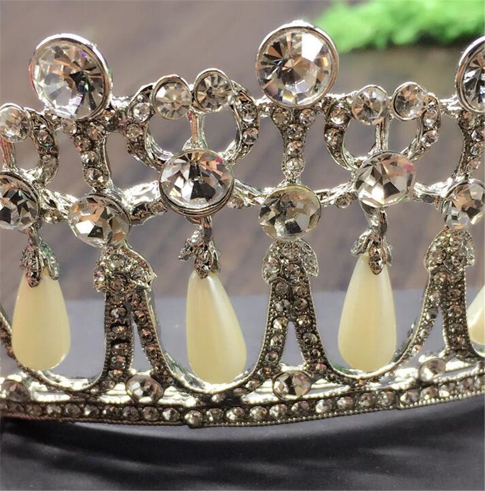 Bridal Crown Rhinestone Pearl Water Drop Hair Accessories Wedding Dress Ornaments - Krosscanada