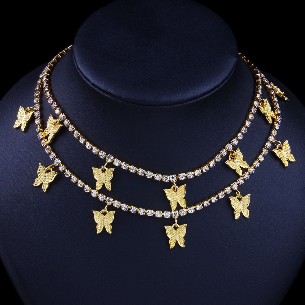Butterfly Layered Necklace Hip Hop Pendant Necklace - Krosscanada