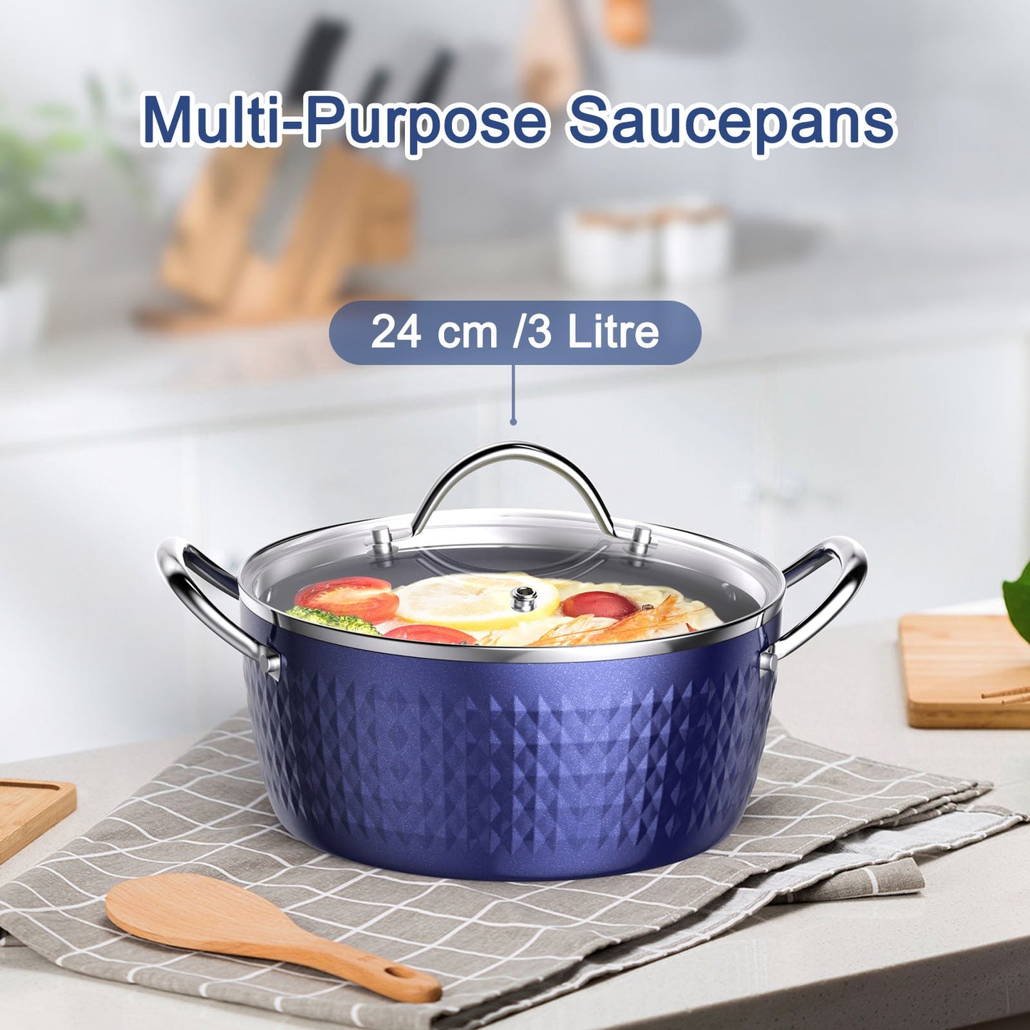 Casserole Dish, Induction Saucepan with Lid, 24cm/ 2.2L Stock Pots Non Stick Saucepan, Aluminum Ceramic Coating Cooking Pot - PFOA Free, Suitable for All Hobs Types, Amazon Banned - Krosscanada