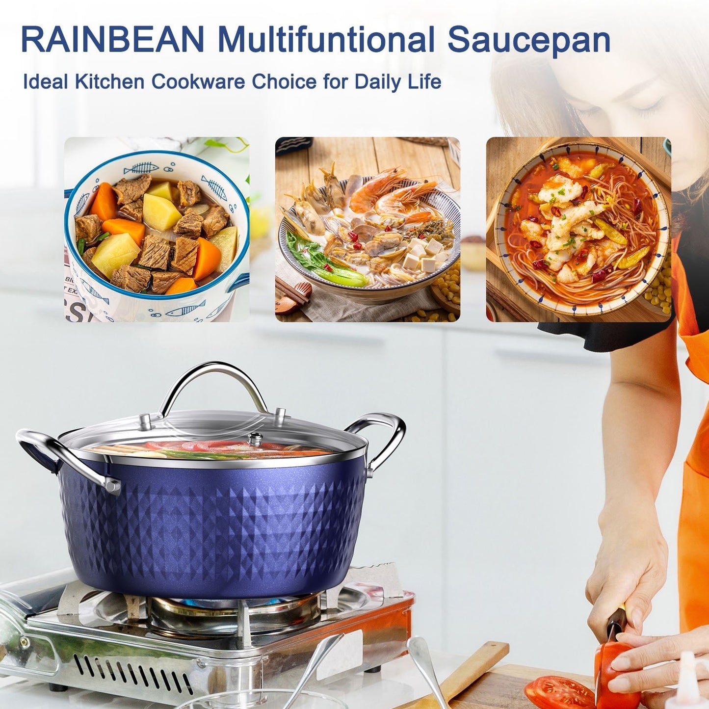 Casserole Dish, Induction Saucepan with Lid, 24cm/ 2.2L Stock Pots Non Stick Saucepan, Aluminum Ceramic Coating Cooking Pot - PFOA Free, Suitable for All Hobs Types, Amazon Banned - Krosscanada