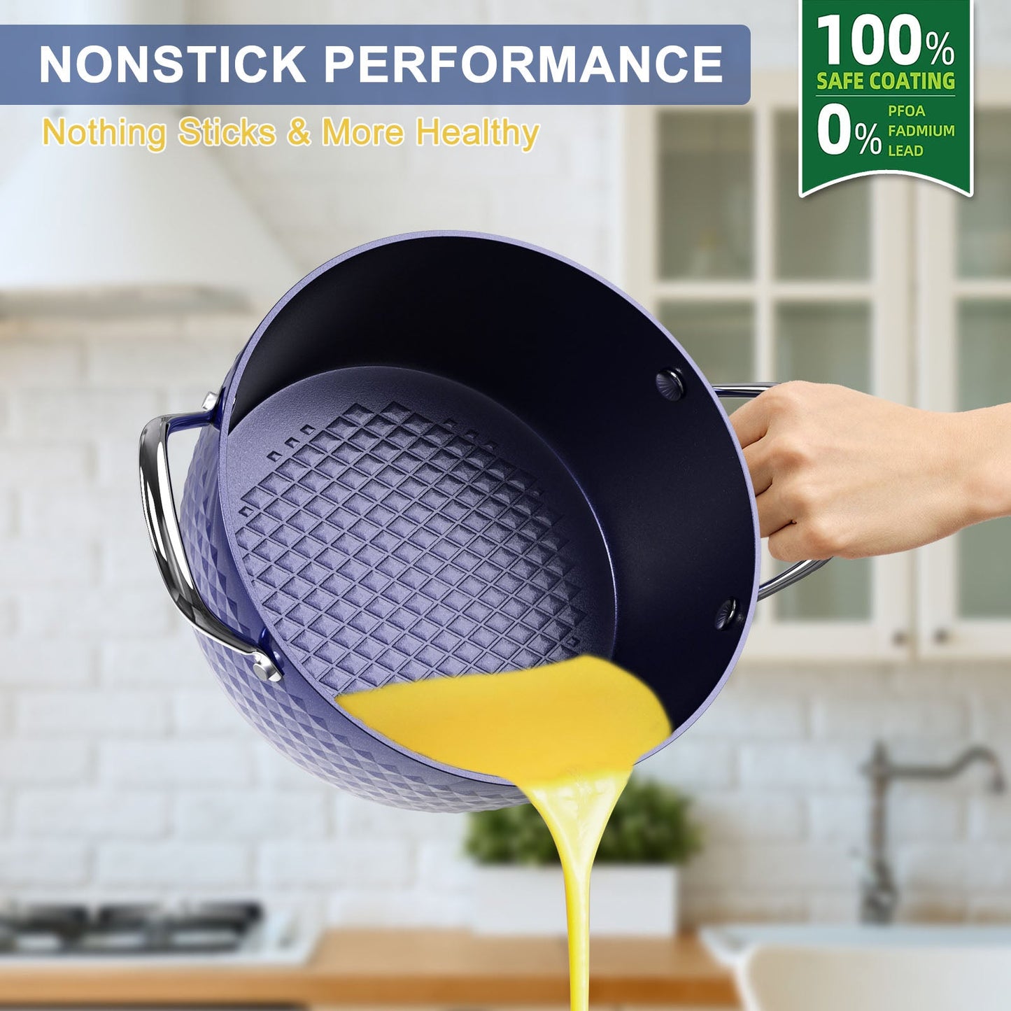Casserole Dish, Induction Saucepan with Lid, 24cm/ 2.2L Stock Pots Non Stick Saucepan, Aluminum Ceramic Coating Cooking Pot - PFOA Free, Suitable for All Hobs Types, Amazon Banned - Krosscanada