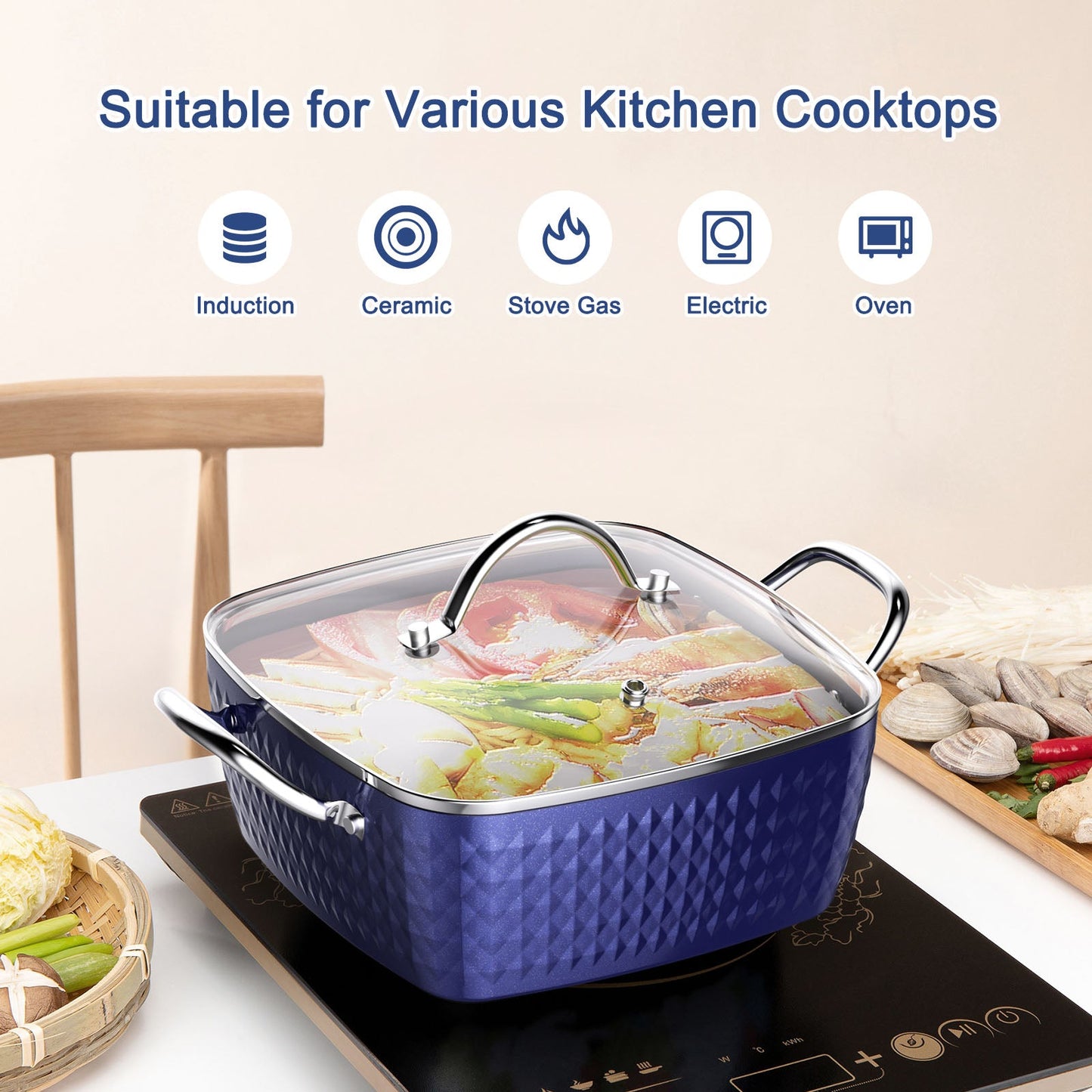 Casserole Dish, Square Induction Saucepan with Lid, 24cm/ 4L Stock Pots Non Stick Saucepan, Aluminum Ceramic Coating Cooking Pot - PFOA Free, Suitable for All Hobs Types Amazon Banned - Krosscanada