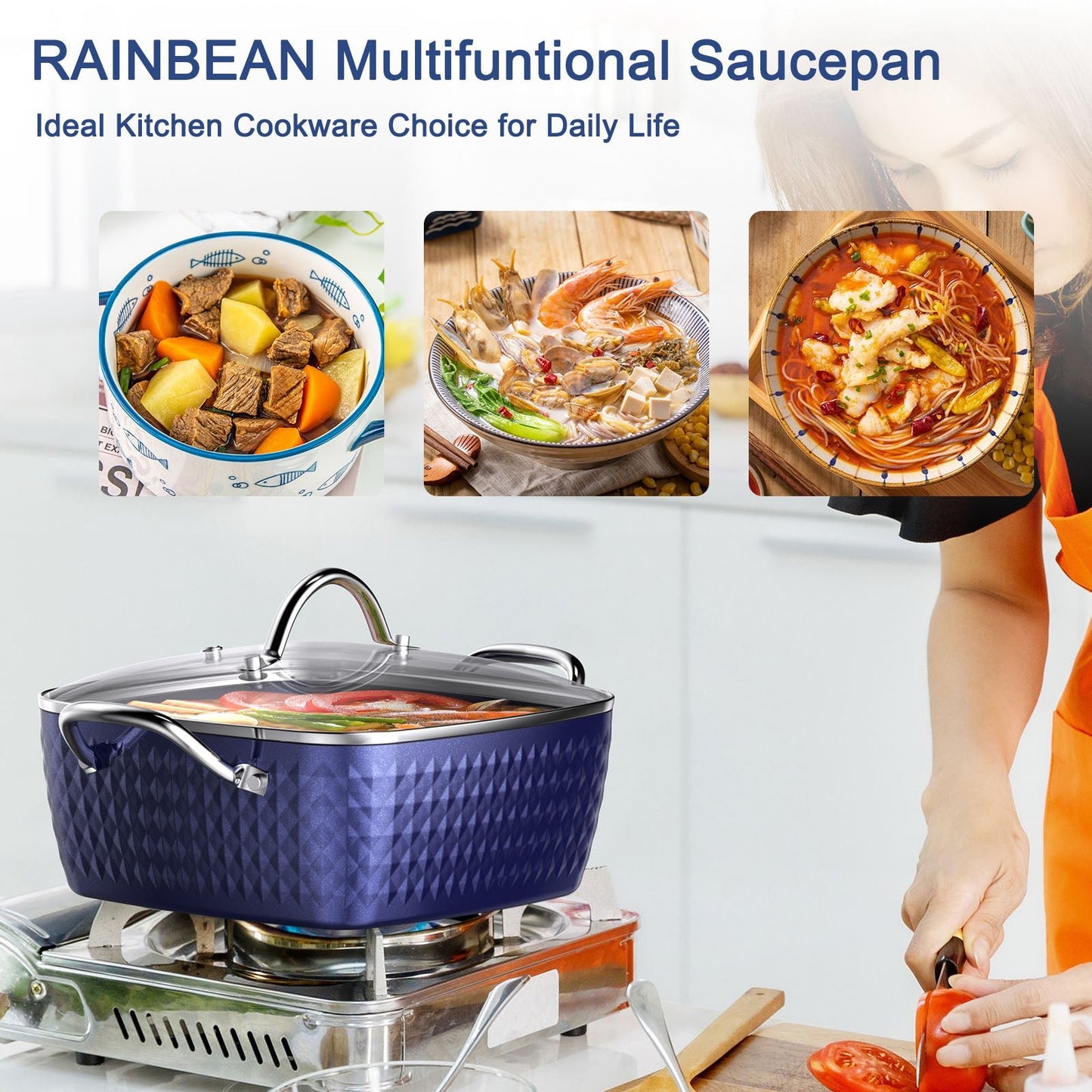 Casserole Dish, Square Induction Saucepan with Lid, 24cm/ 4L Stock Pots Non Stick Saucepan, Aluminum Ceramic Coating Cooking Pot - PFOA Free, Suitable for All Hobs Types Amazon Banned - Krosscanada