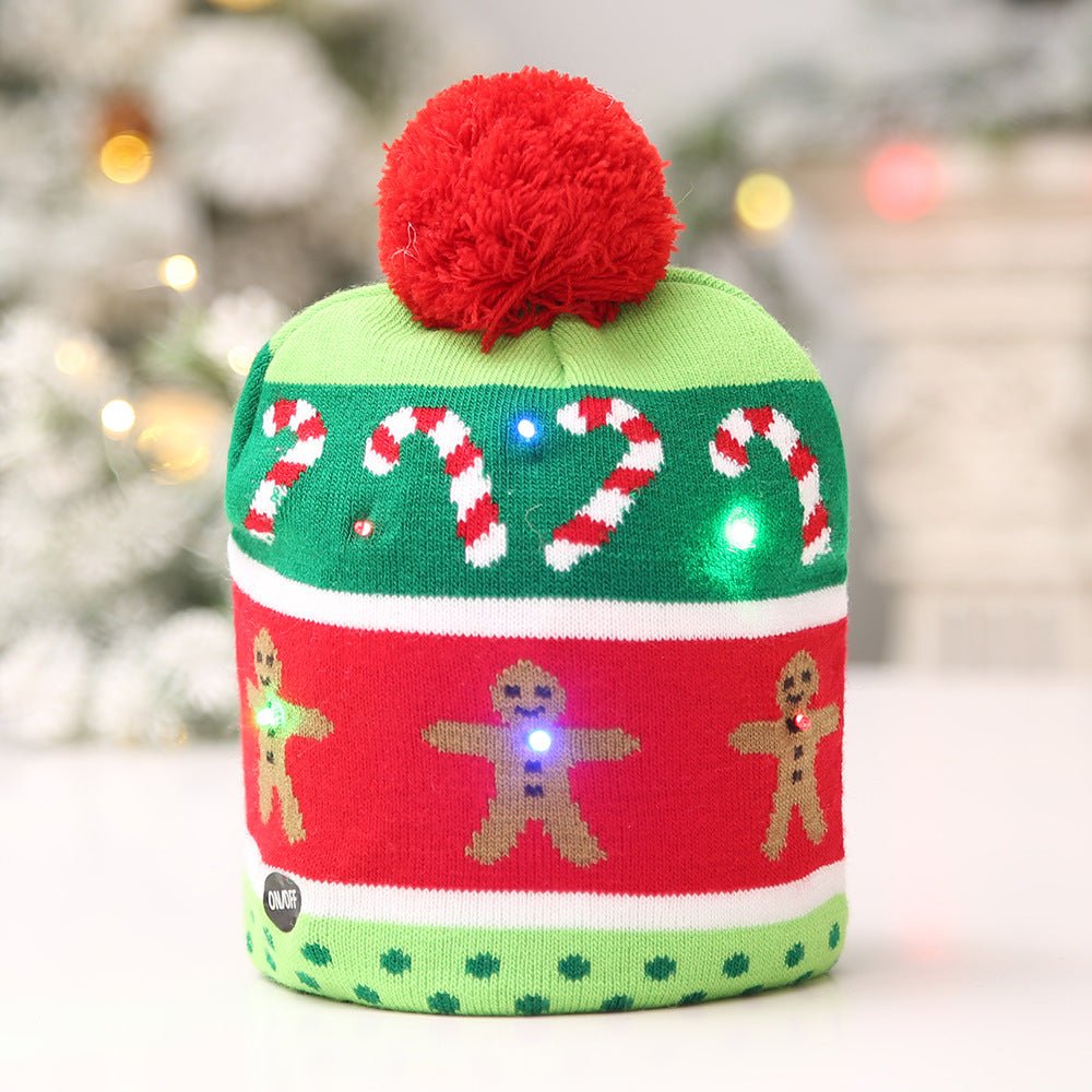 Christmas Decoration Knitted LED Light Cap Christmas Tree Snowman Adult Child Hat - Krosscanada