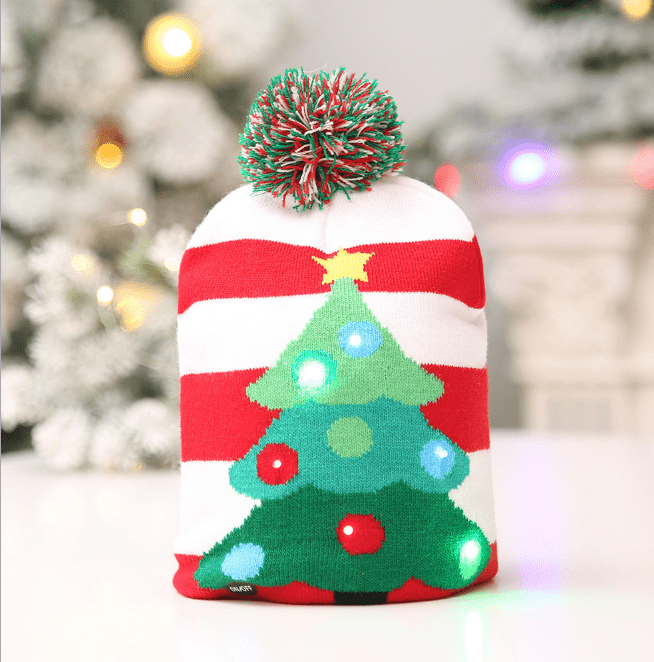 Christmas Decoration Knitted LED Light Cap Christmas Tree Snowman Adult Child Hat - Krosscanada