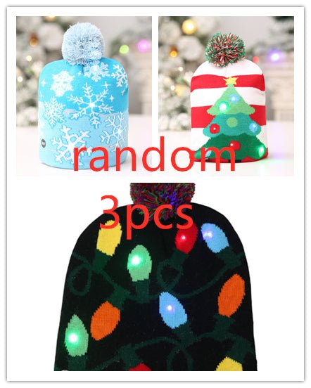 Christmas Decoration Knitted LED Light Cap Christmas Tree Snowman Adult Child Hat - Krosscanada