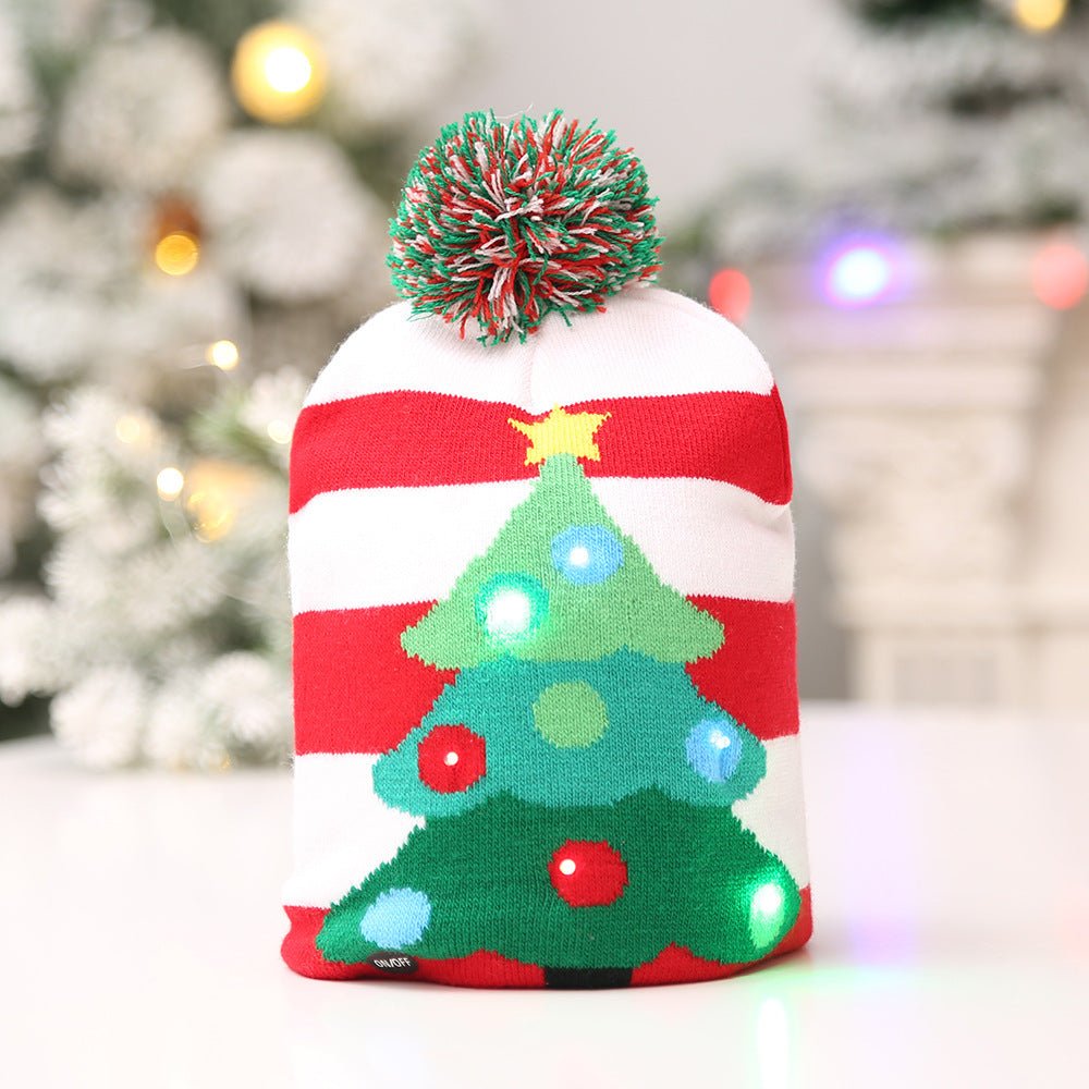 Christmas Decoration Knitted LED Light Cap Christmas Tree Snowman Adult Child Hat - Krosscanada