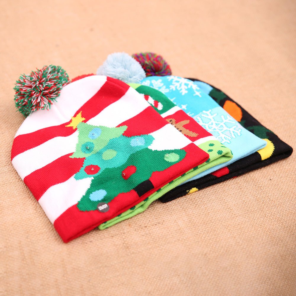 Christmas Decoration Knitted LED Light Cap Christmas Tree Snowman Adult Child Hat - Krosscanada