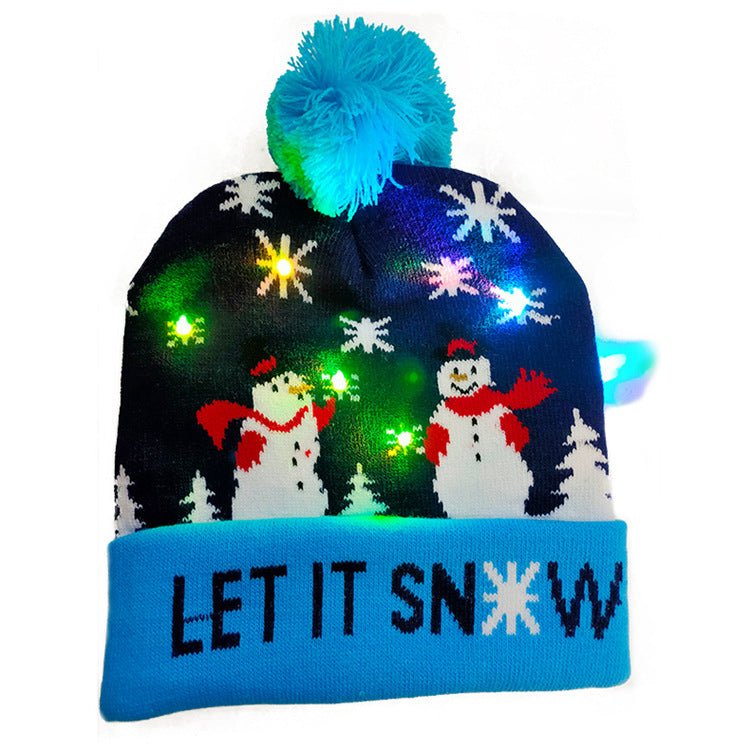 Christmas Decoration Knitted LED Light Cap Christmas Tree Snowman Adult Child Hat - Krosscanada