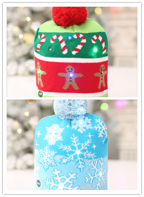 Christmas Decoration Knitted LED Light Cap Christmas Tree Snowman Adult Child Hat - Krosscanada