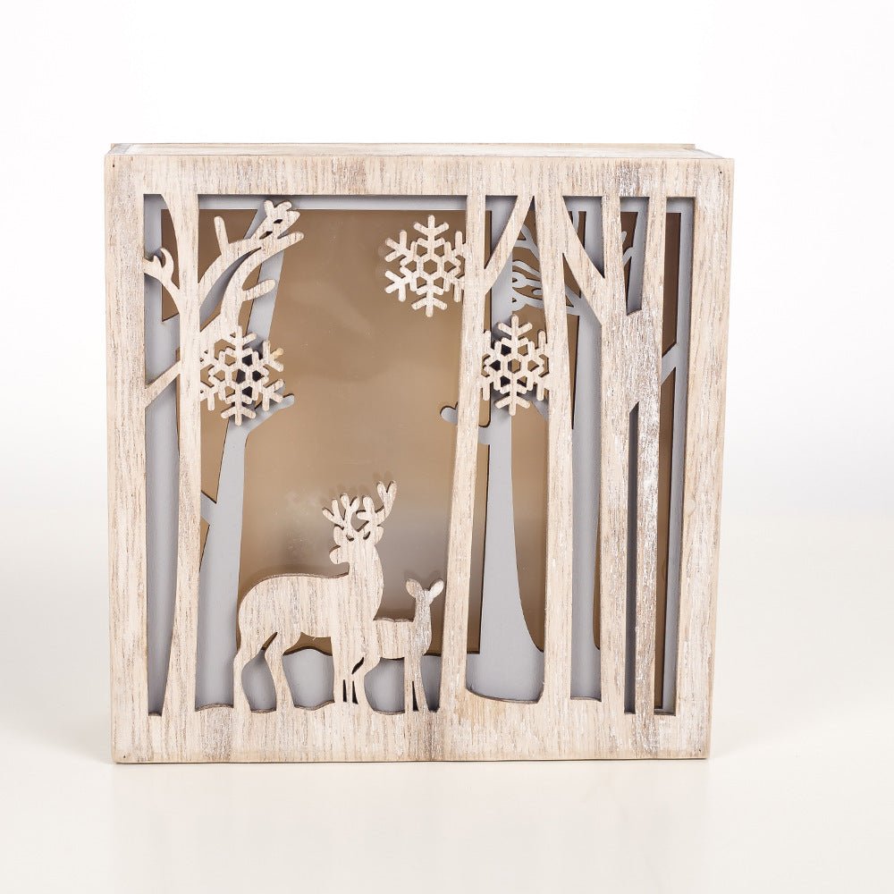 Christmas Decoration Ornaments Wooden Luminous Small Square Box - Krosscanada