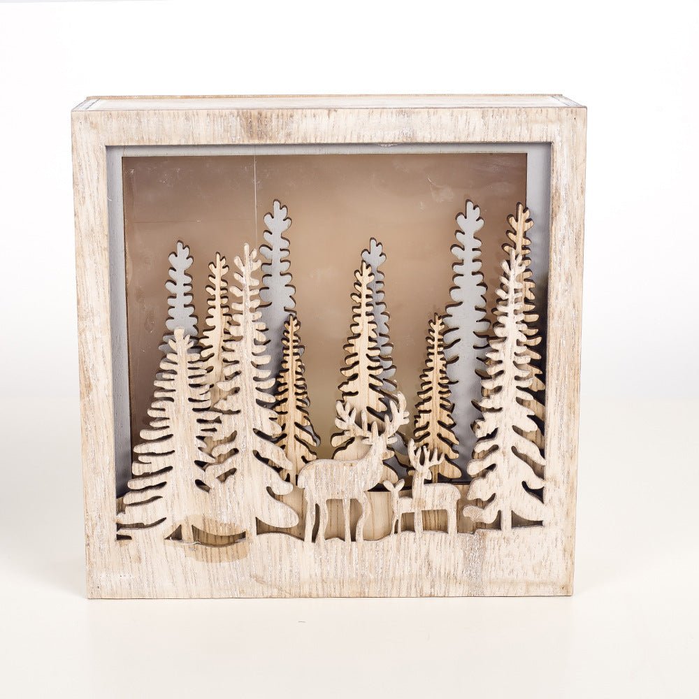 Christmas Decoration Ornaments Wooden Luminous Small Square Box - Krosscanada