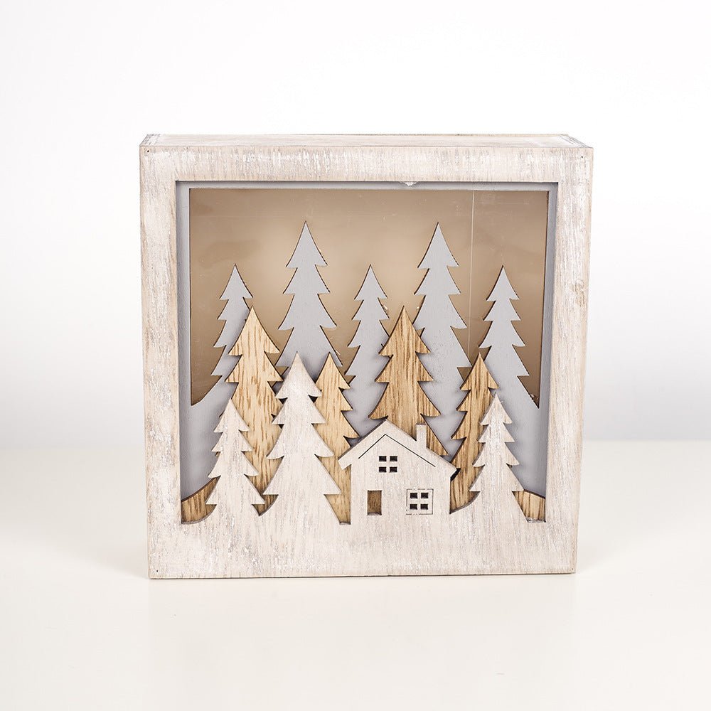Christmas Decoration Ornaments Wooden Luminous Small Square Box - Krosscanada