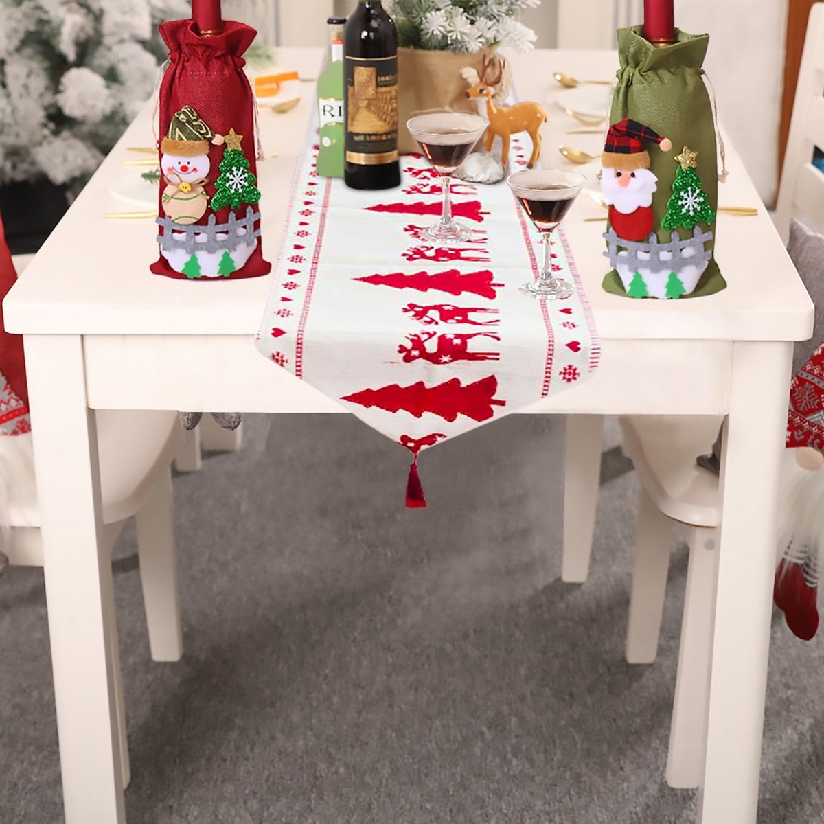Christmas Elk Snowman Table Runner Merry Christmas Decorations - Krosscanada