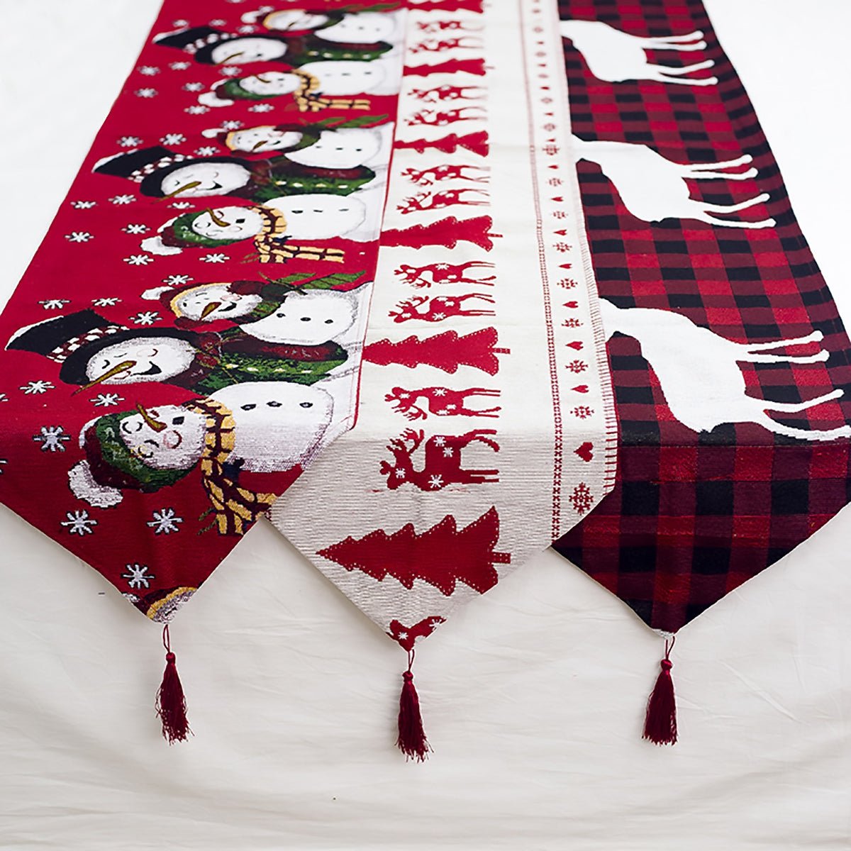 Christmas Elk Snowman Table Runner Merry Christmas Decorations - Krosscanada