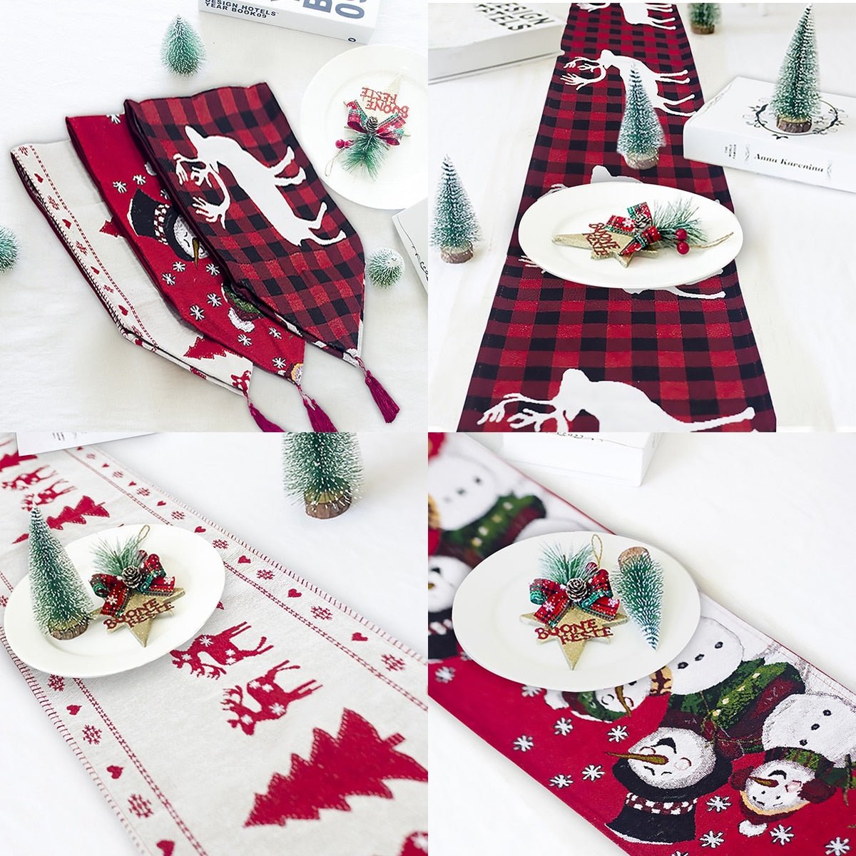 Christmas Elk Snowman Table Runner Merry Christmas Decorations - Krosscanada