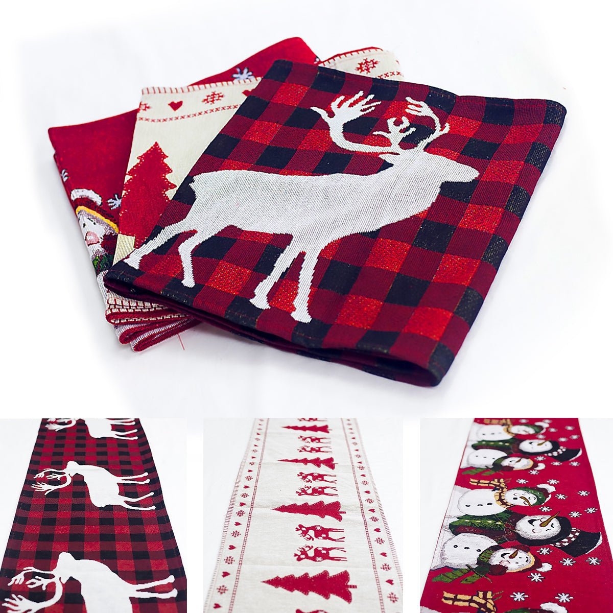 Christmas Elk Snowman Table Runner Merry Christmas Decorations - Krosscanada