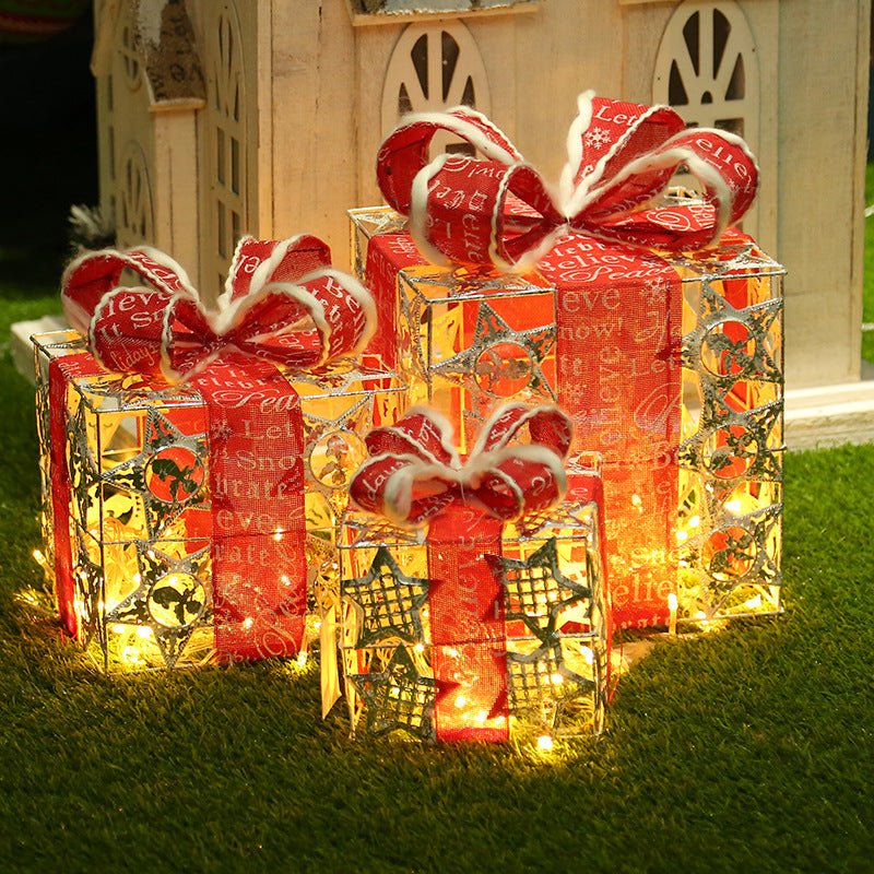 Christmas gift box Christmas tree decorations wrought iron gift box three - piece shopping mall cabinet decoration - Krosscanada