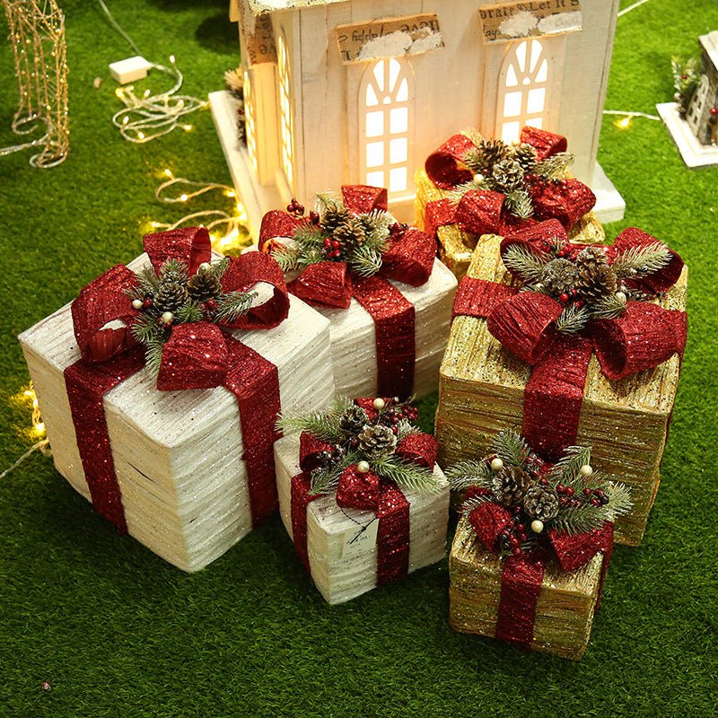 Christmas gift box Christmas tree decorations wrought iron gift box three - piece shopping mall cabinet decoration - Krosscanada