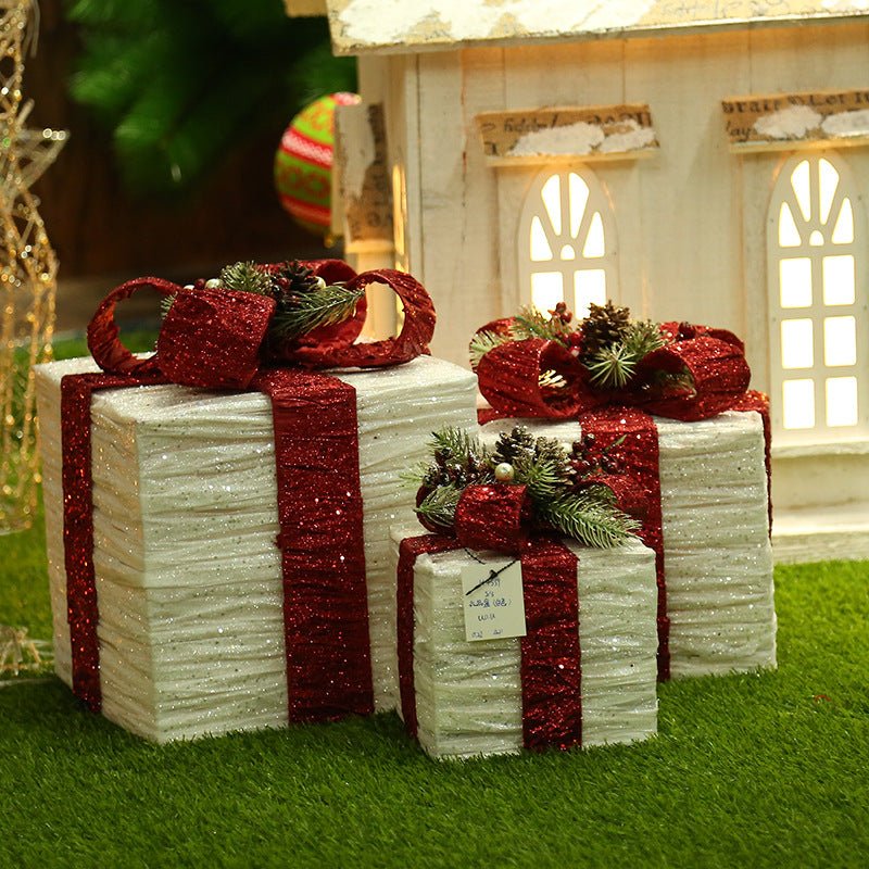 Christmas gift box Christmas tree decorations wrought iron gift box three - piece shopping mall cabinet decoration - Krosscanada
