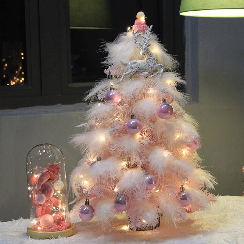 Christmas Ornament Desktop Small Tree Christmas Tree Pink Feather Decoration Tree - Krosscanada
