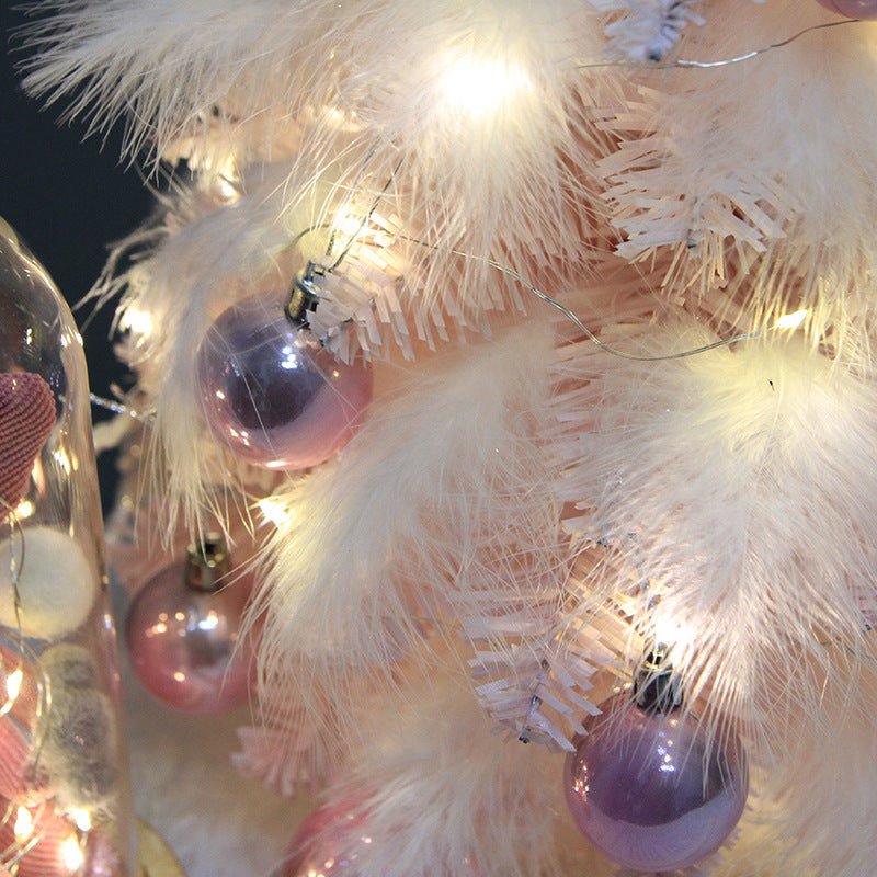 Christmas Ornament Desktop Small Tree Christmas Tree Pink Feather Decoration Tree - Krosscanada