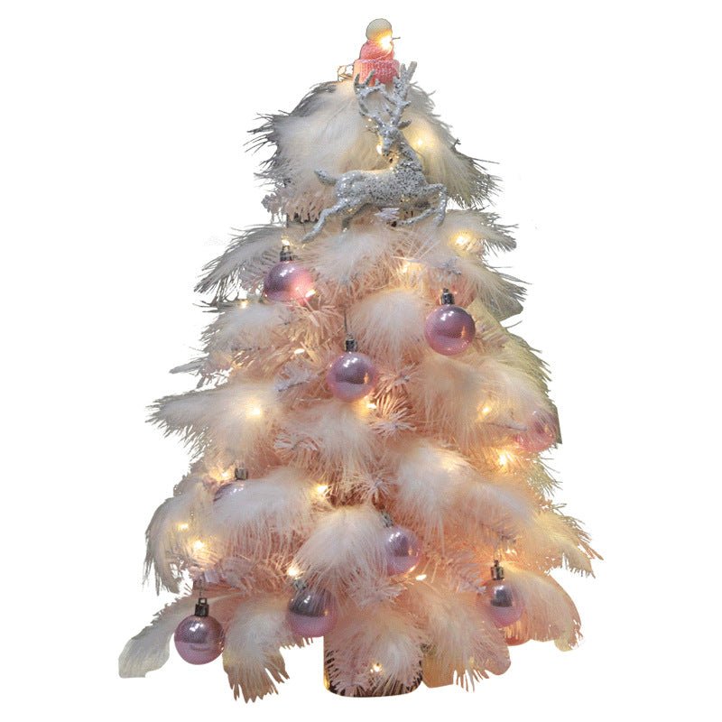 Christmas Ornament Desktop Small Tree Christmas Tree Pink Feather Decoration Tree - Krosscanada