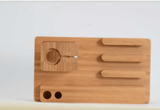 Compatible with Apple , Bamboo, wood andMobile applewatch bracket charging wooden bracket multi - function flat cell phone base - Krosscanada