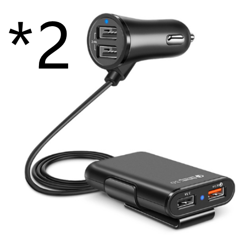 Compatible With Back Seat Car Charger QC3.0 2.4A3.1A 4 USB Car Charger With Cable A Clip - Krosscanada
