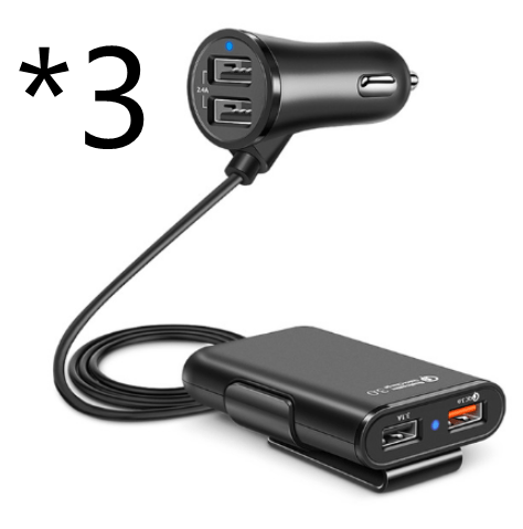 Compatible With Back Seat Car Charger QC3.0 2.4A3.1A 4 USB Car Charger With Cable A Clip - Krosscanada